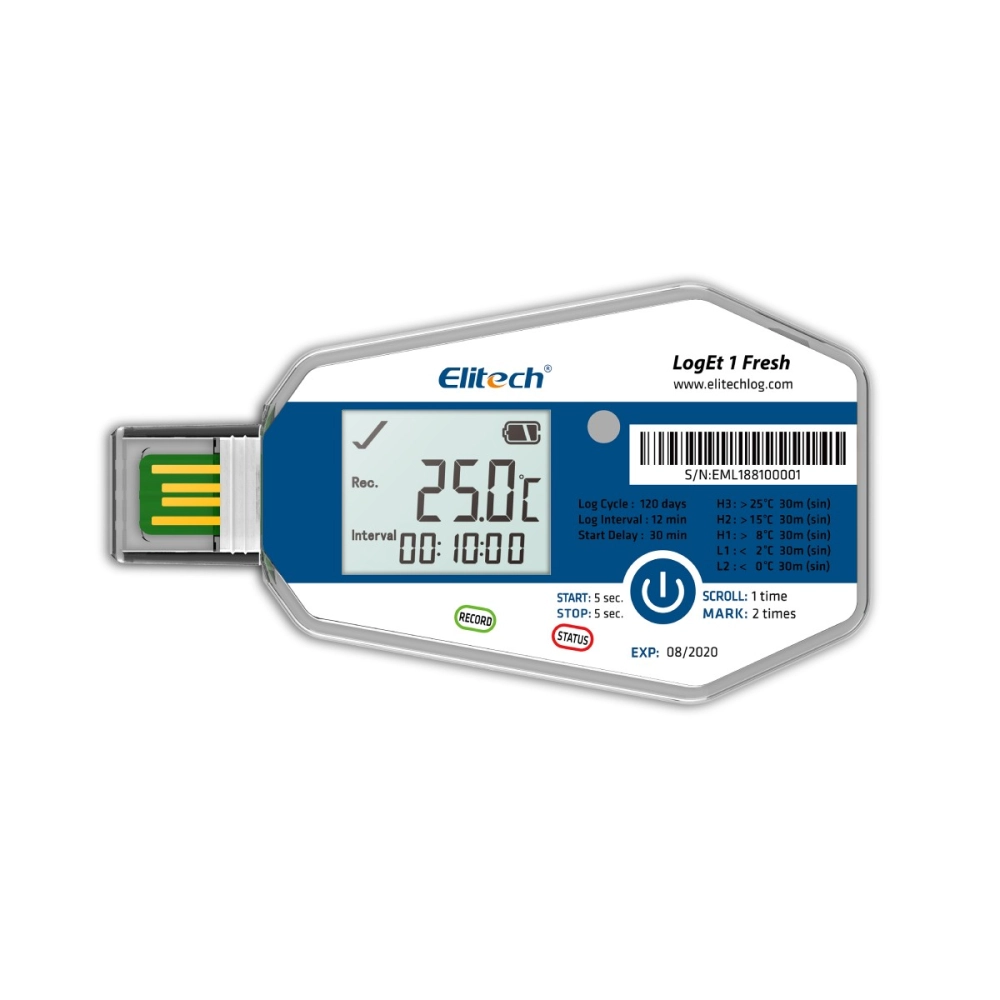 Datalogger De Temperatura Descartável / Uso único Com Tela LOGET1FRESH