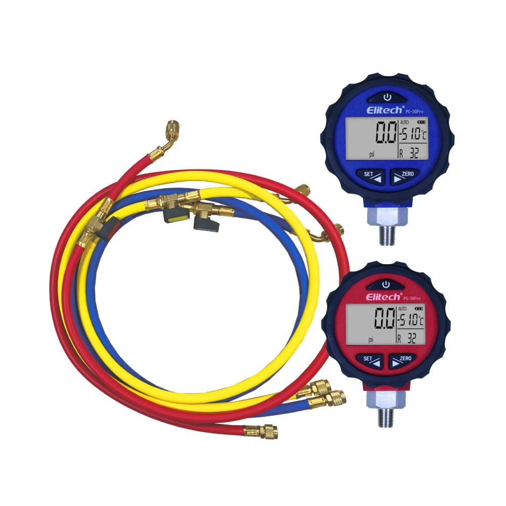 KIT PG-30 RED E BLUE Manometro Digital De Baixa E Alta + Kit 3 Mangueiras Para Refrigeração 