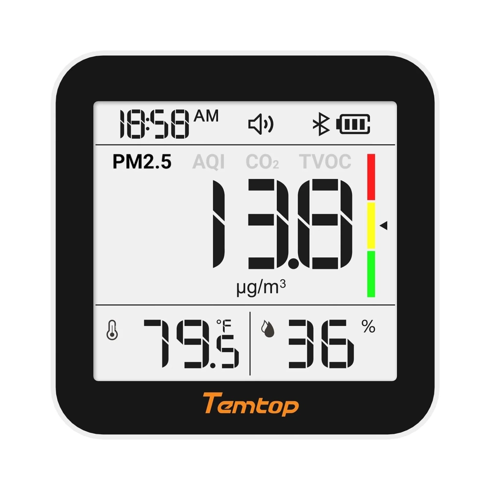Termohigrometro Medidor De Qualidade Do Ar WIFI/ Bluetooth Temperatura, Umidade, CO2, HCHO, TVOC, Partículas M10+ Temtop